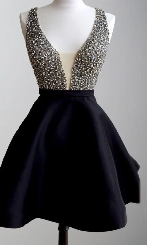 Plunging Illusion V-neck Short Black Graduation Prom Dresses Online KSP525 Tunics Custom made Plunging Illusion V-neck Short Black Graduation Prom Dresses Online KSP525 Tunics Custom made