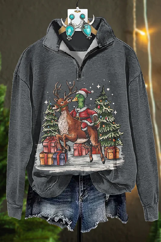 Christmas Duck Zipper Sweatshirt Hoodie with Magnetic Closure Innovative Modern