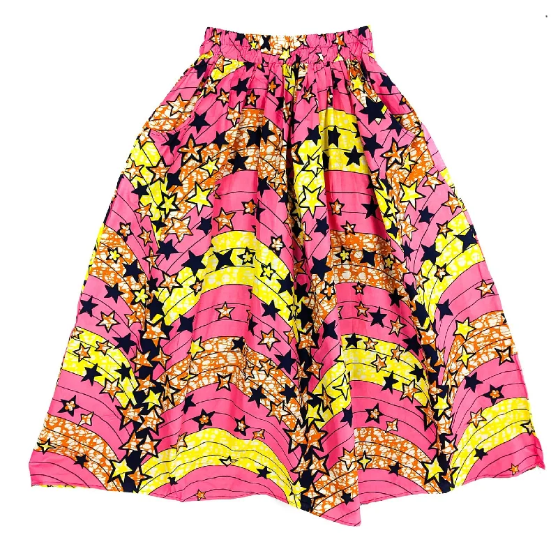 Handmade Pink Stars Ankara Print Midi Skirt denim skirt classic