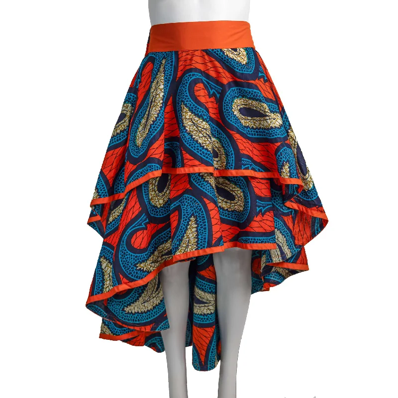 Layered Ankara Skirt with Belt high slit skirt