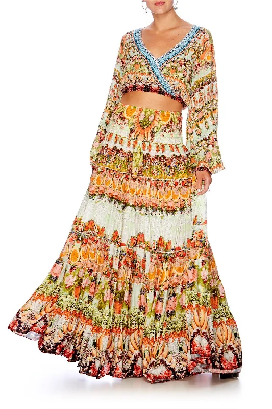TIERED MAXI SKIRT SAMBA SALADA elastic waist skirt