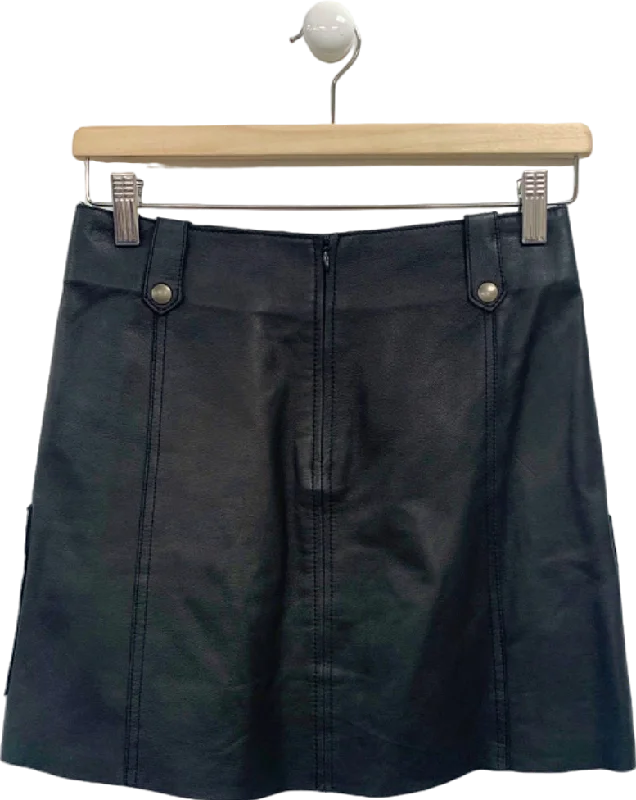 Intropia Black Leather Mini Skirt UK 6 wool skirt breathable
