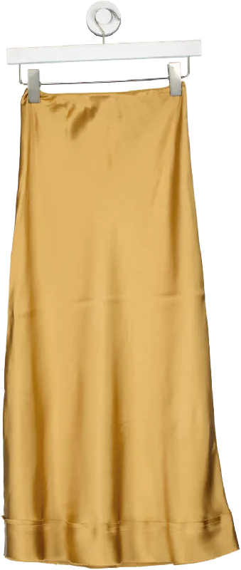 Lee Mathews Brown Stella Silk Satin Skirt UK 6 linen skirt natural