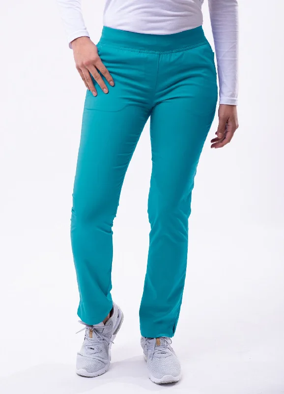 Skinny Leg Yoga Scrubs Pants by Adar (Regular)  XXS-3XL/ Teal Blue Slim Fit Casual Pants