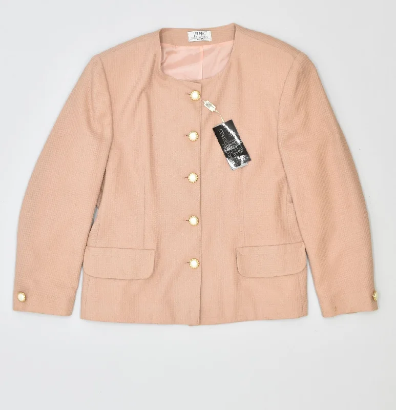 TRENDS Womens 5 Button Blazer Jacket IT 48 XL Brown Virgin Wool Vintage Notch Collar Peter Pan Collar Cowl Neck