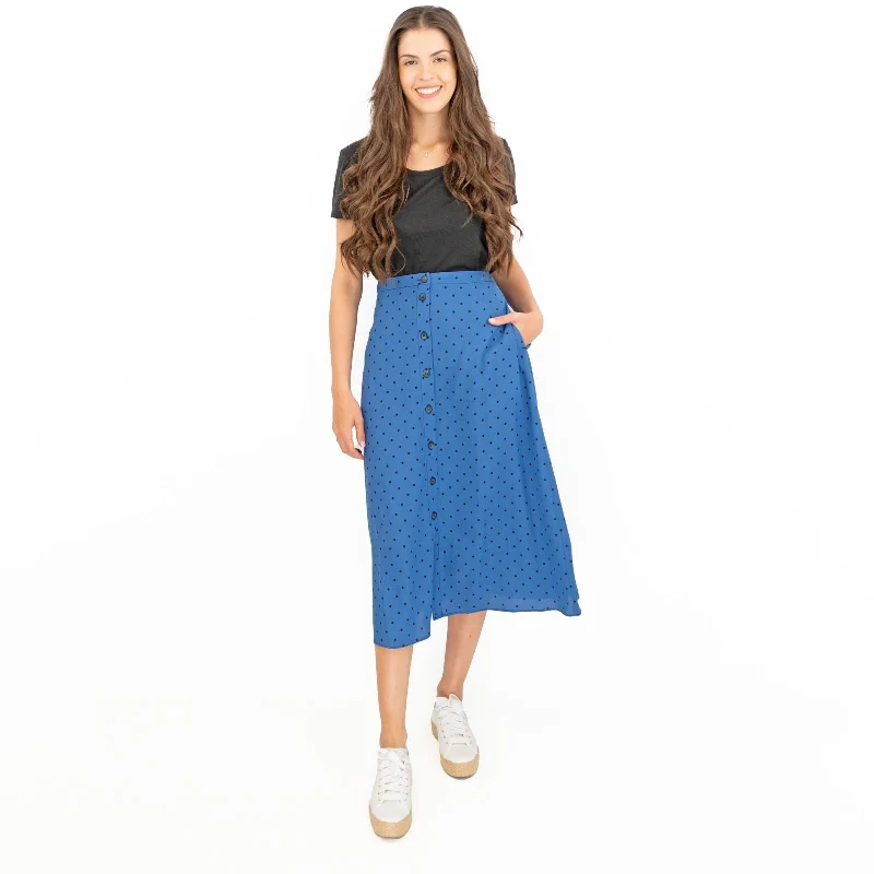 Joules Tallulah Blue Midi Skirt Black Polka Dots with Side Pockets leather skirt bold Joules Tallulah Blue Midi Skirt Black Polka Dots with Side Pockets leather skirt bold