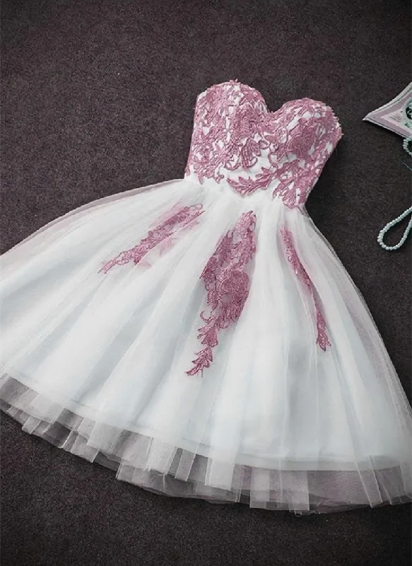 Pink and White Sweetheart Knee Length Party Dress Homecoming Dress, Short Prom Dresses A-Line Day Work