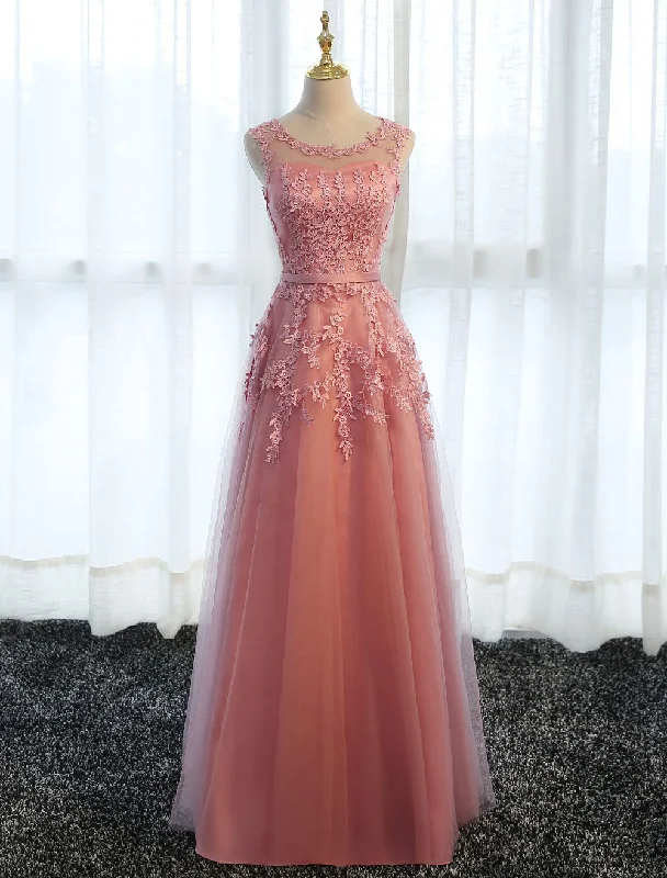 Glamorous Long Evening Dresses Lace Cameo Pink Party Dress A Line Applique Tulle Maxi Formal Dress sweetheart Neckline Romantic Glamorous Long Evening Dresses Lace Cameo Pink Party Dress A Line Applique Tulle Maxi Formal Dress sweetheart Neckline Romantic
