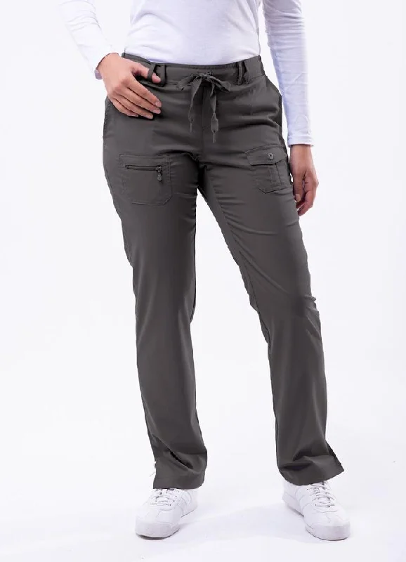 Slim Fit 6 Pocket Scrubs Pant by Adar (Petite) XXS-3XL / PEWTER Casual Yoga Pants