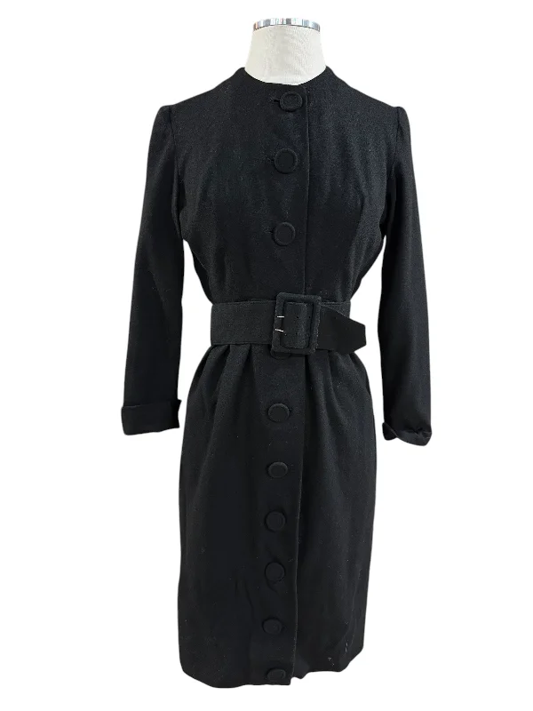 1960s Black Wool Button Up Dress S Tunics Corduroy durable