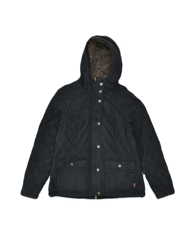FAT FACE Womens Hooded Quilted Jacket UK 12 Medium Black Cotton Classic Chenille Jacket Brocade Jacket Lace Jacket