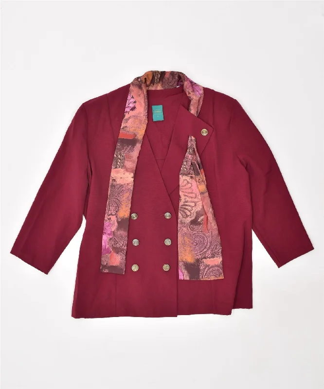 CANDA Womens Double Breasted Blazer Jacket UK 18 XL Maroon Viscose Vintage Embroidered Jacket Appliqued Jacket Beaded Jacket