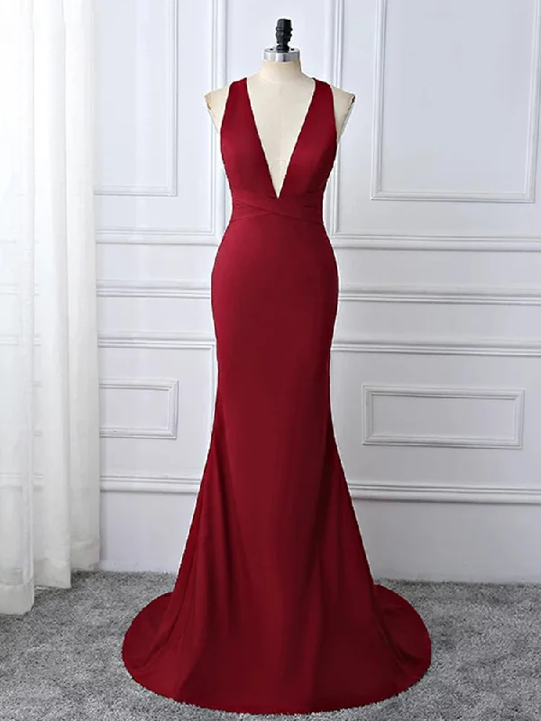 Wine Red Spnadex Sexy Cross Back Mermaid Long Party Dress, Wine Red Evening Gown Tunics Solid Classic Wine Red Spnadex Sexy Cross Back Mermaid Long Party Dress, Wine Red Evening Gown Tunics Solid Classic