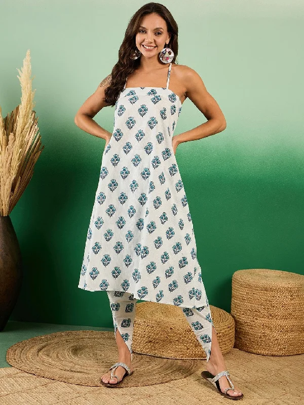 Sangria Floral Boota Printed Sleeveless A-Line Pure Cotton Kurta With Dhoti Pant Casual Yoga Pants