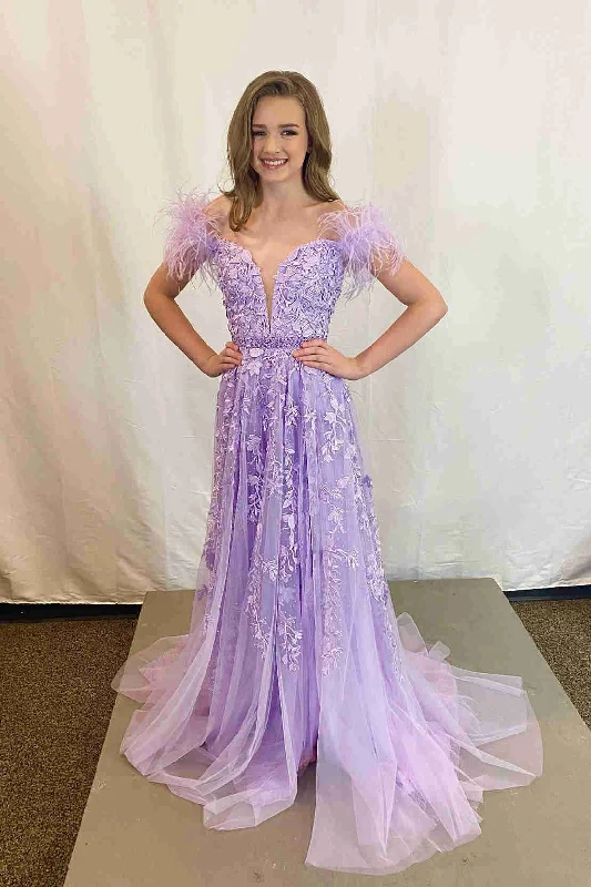 Sheer Plunging Neckline Applique Feather Prom Dresses with Slit Tunics Silk luxurious Sheer Plunging Neckline Applique Feather Prom Dresses with Slit Tunics Silk luxurious