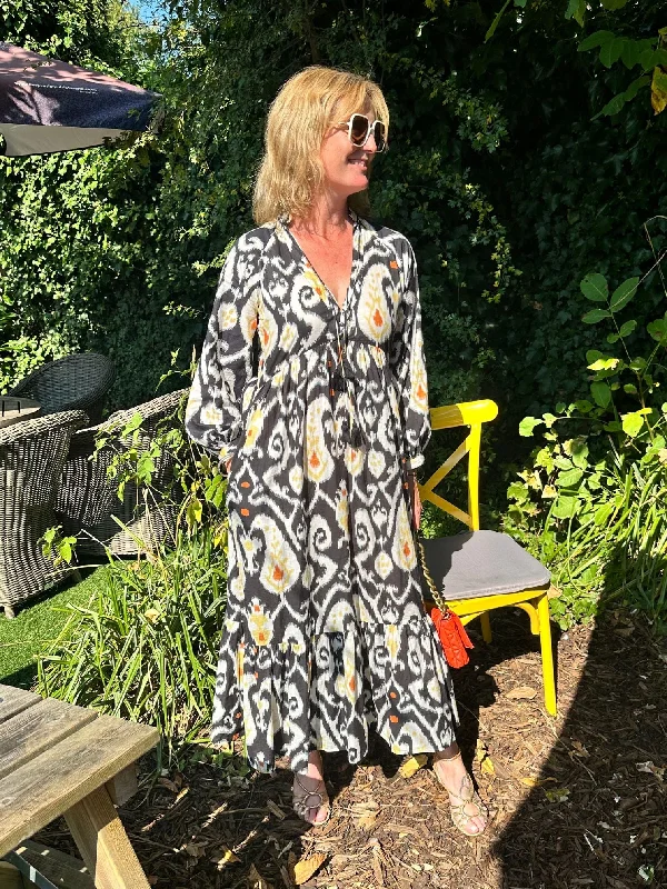 ‘DESTINY’ DRESS IN CITRUS SWIRL IKAT Tunics Stylish elegant