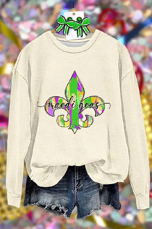 Classic Mardi Gras Sweatshirt Hoodie with Hem Fringe Bohemian Relaxed