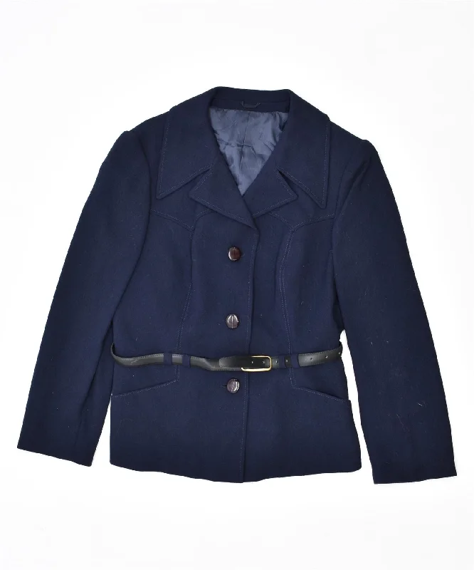VINTAGE Womens 3 Button Blazer Jacket UK 12 Medium Navy Blue Print Jacket Jacquard Jacket Embroidered Jacket