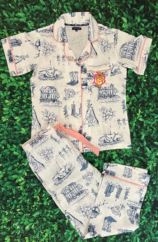 Tyler Toile Pajama Pant Set-Navy/Rose Casual Lounge Pants