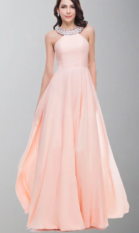 Long Pink Prom Dresses with Crystal Round Neckline P437 Tunics Sophisticated sleek