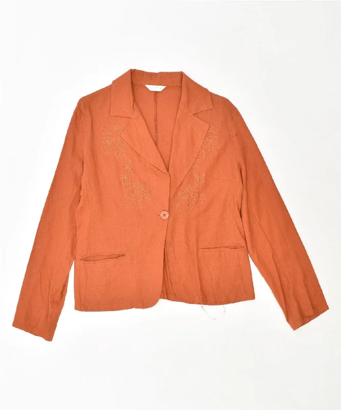 SILMAR Womens Linen 1 Button Blazer Jacket UK 18 XL Orange Linen Vintage Striped Jacket Polka Dot Jacket Floral Jacket