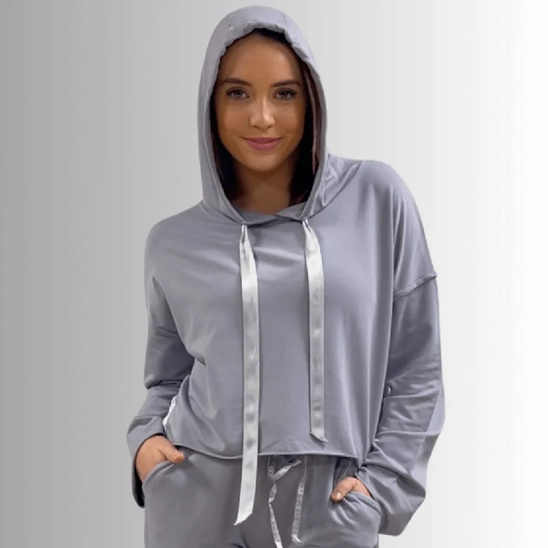 Bianca Cropped Hoodie Made in USA Hoodie with Metallic Shiny Futuristic