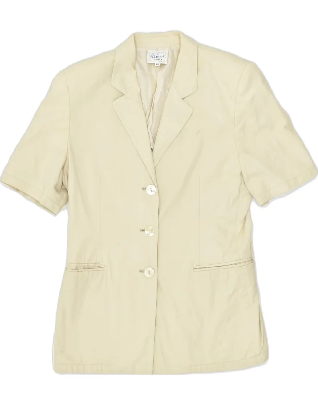 LUISA SPAGNOLI Womens 3 Button Blazer Jacket IT 46 Large Beige Cotton Notch Collar Peter Pan Collar Cowl Neck