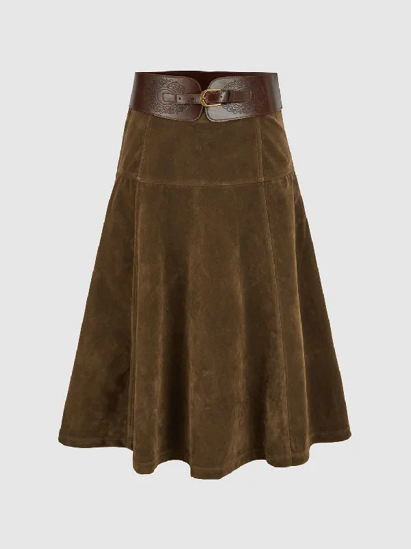 Corduroy A-Line Skirts floral skirt print
