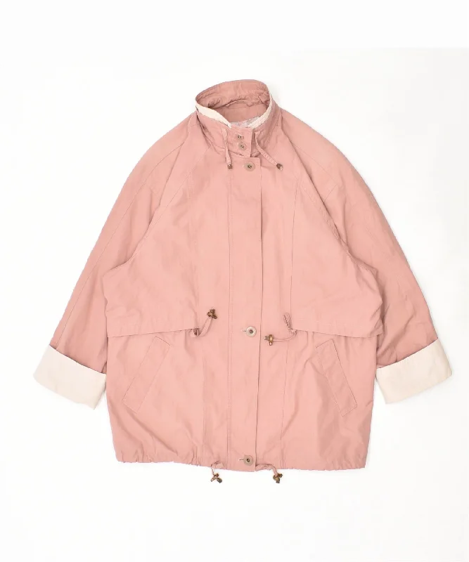 VINTAGE Womens Windbreaker Jacket IT 46 Large Pink Cotton Hooded Jacket Caped Jacket Shawl Collar Jacket
