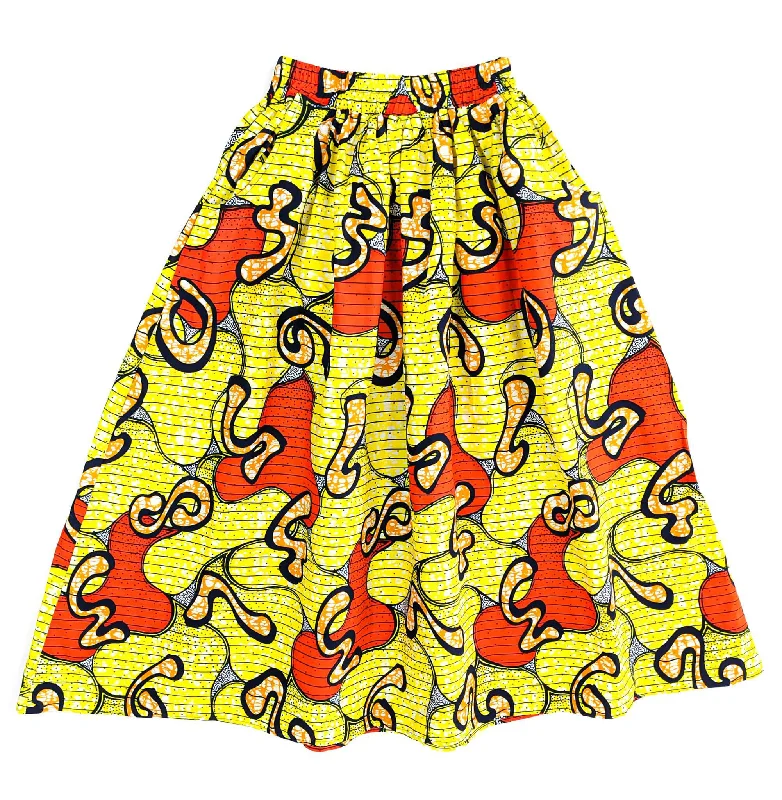 Handmade Yellow Multi Ankara Print Midi Skirt leather skirt modern