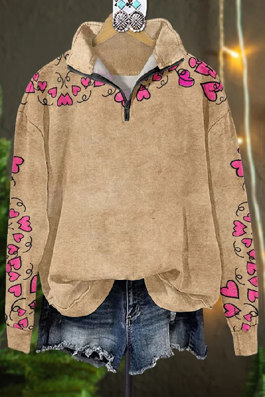 Classic Valentine's Day Contrast Sweatshirt Hoodie with Hem Applique Textured Unique