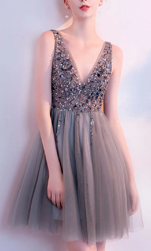 Embellished V-Neck Short Grade Prom Dresses P380 Tunics Corduroy durable