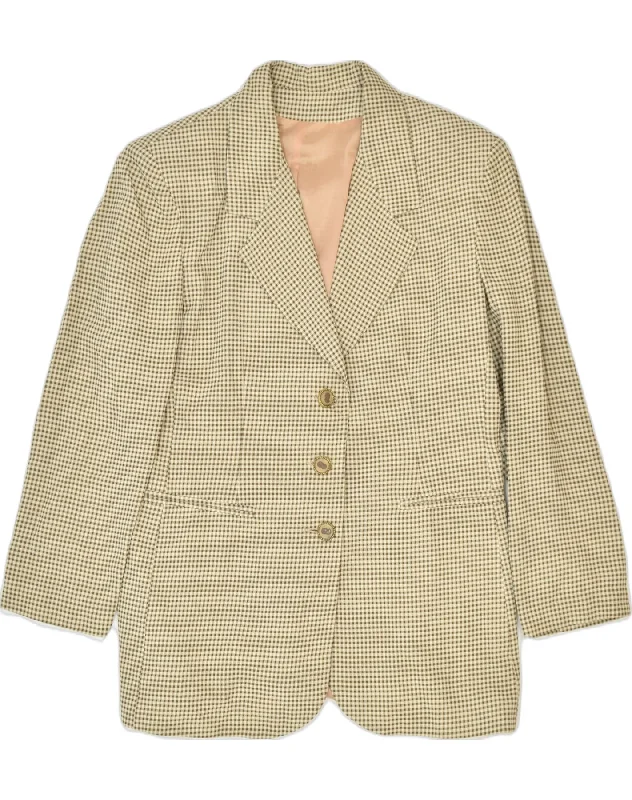 VINTAGE Womens 3 Button Blazer Jacket IT 48 XL Beige Check Acrylic Elasticated Jacket Padded Jacket Insulated Jacket