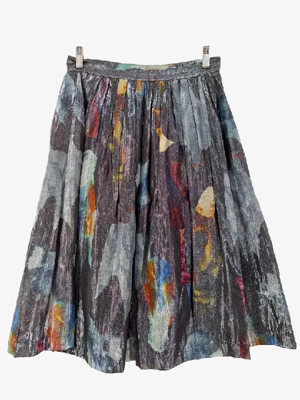 Gorman Fred Fowler Metallic Pleated Midi Skirt Size 10 silk skirt lustrous