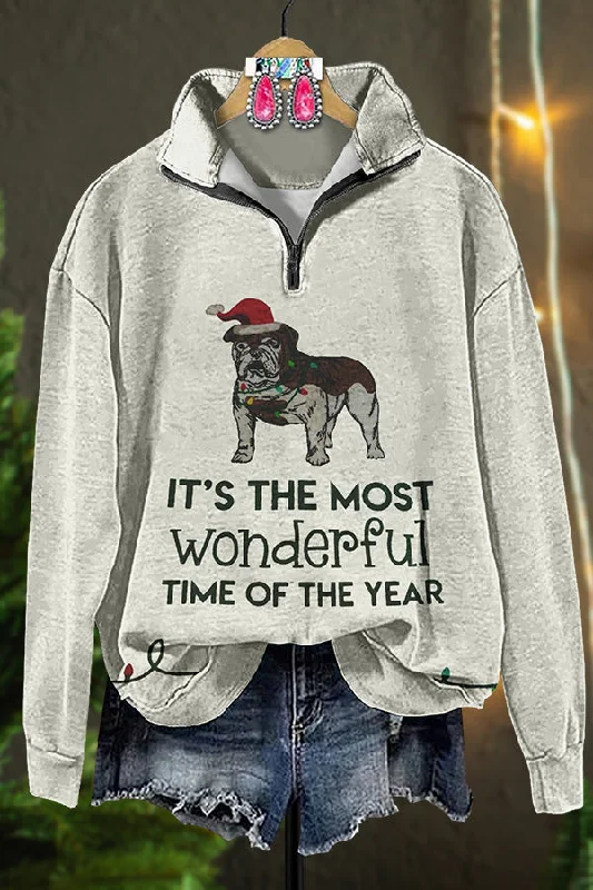 Georgia Bulldog Christmas Zip Sweatshirt Hoodie with Lining Warm Insulated