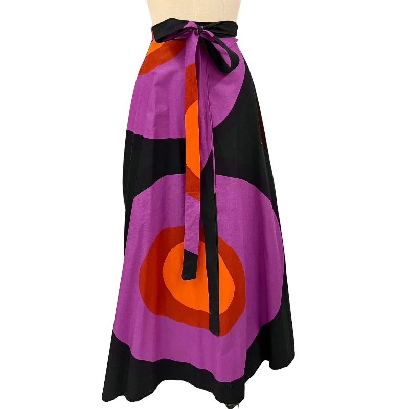 70s VTG Retro Finnish Design Black Purple Orange Tampella  Circle Wrap Skirt  O/S wool skirt warm