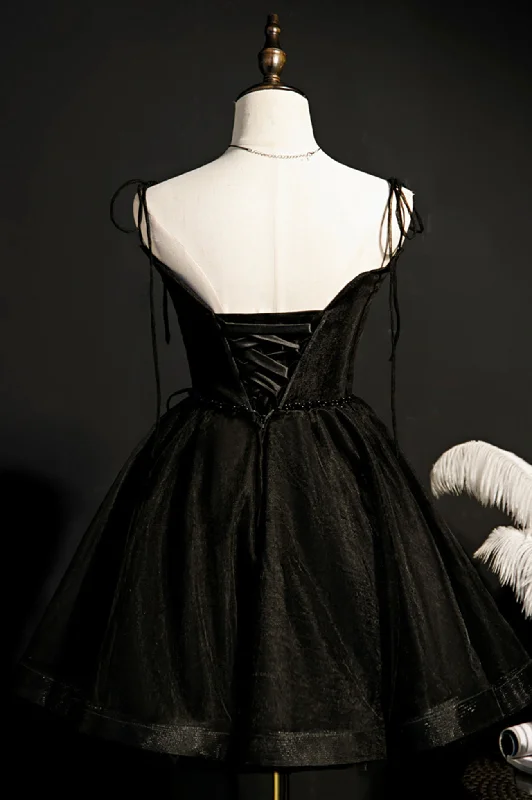 Black V-Neck Tulle Short Prom Dress, Black A-Line Homecoming Party Dress Tunics Satin smooth Black V-Neck Tulle Short Prom Dress, Black A-Line Homecoming Party Dress Tunics Satin smooth