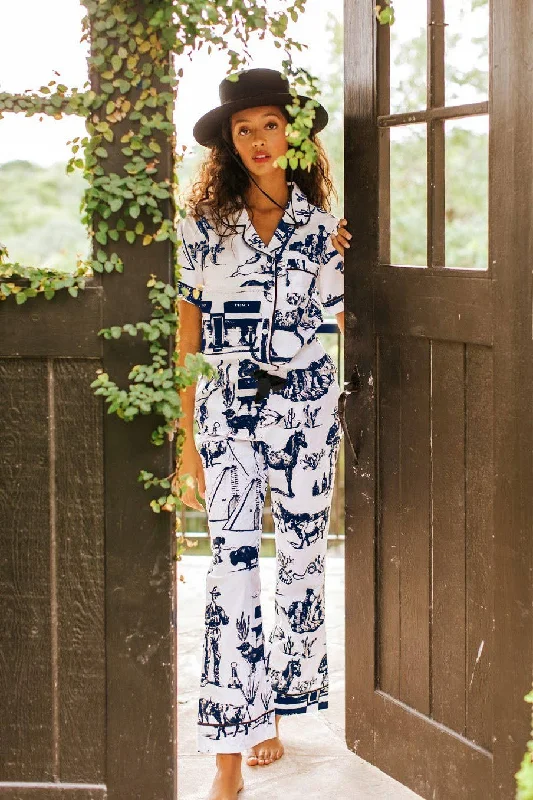 Marfa Toile Pajama Set - Short Sleeve/Pants (Black) Classic Cropped Pants