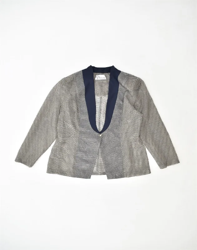 LA DIFFERENCE Womens 1 Button Blazer Jacket UK 12 Medium Grey Striped Cardigan Sweater Pullover