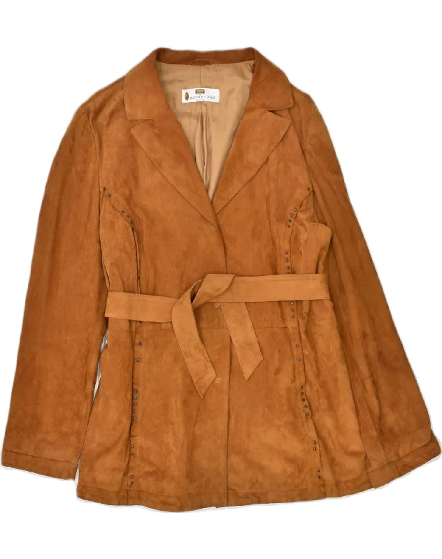 GIANFRANCO GOTELLI Womens Belted Suede Jacket UK 44 Medium Brown Leather Fleece Jacket Down Jacket Parka GIANFRANCO GOTELLI Womens Belted Suede Jacket UK 44 Medium Brown Leather Fleece Jacket Down Jacket Parka