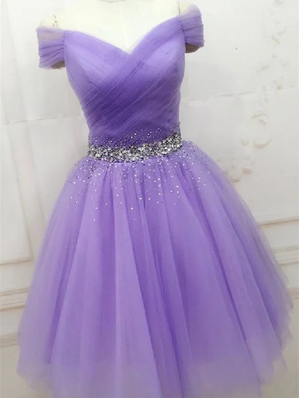 Purple Sequins Off Shoulder Fashionable Party Dress, Short Prom Dress Homecoming Dress Glittery Long Formal Purple Sequins Off Shoulder Fashionable Party Dress, Short Prom Dress Homecoming Dress Glittery Long Formal