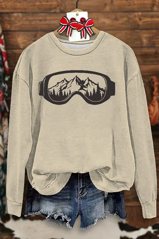 Snow Goggles Print Sweatshirt Hoodie with Thumb Holes Functional Cozy