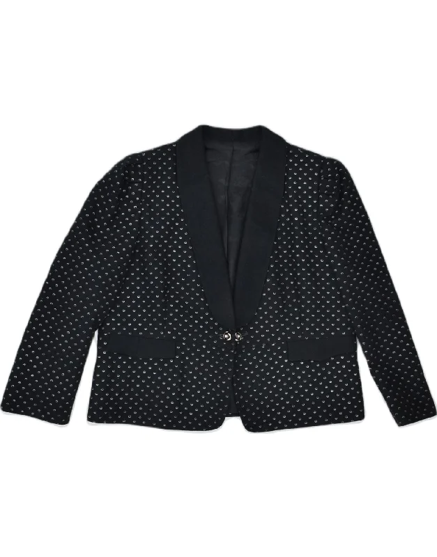 VINTAGE Womens 1 Button Blazer Jacket EU 40 Medium Black Polka Dot Classic Chenille Fabric Brocade Fabric Lace Fabric VINTAGE Womens 1 Button Blazer Jacket EU 40 Medium Black Polka Dot Classic Chenille Fabric Brocade Fabric Lace Fabric
