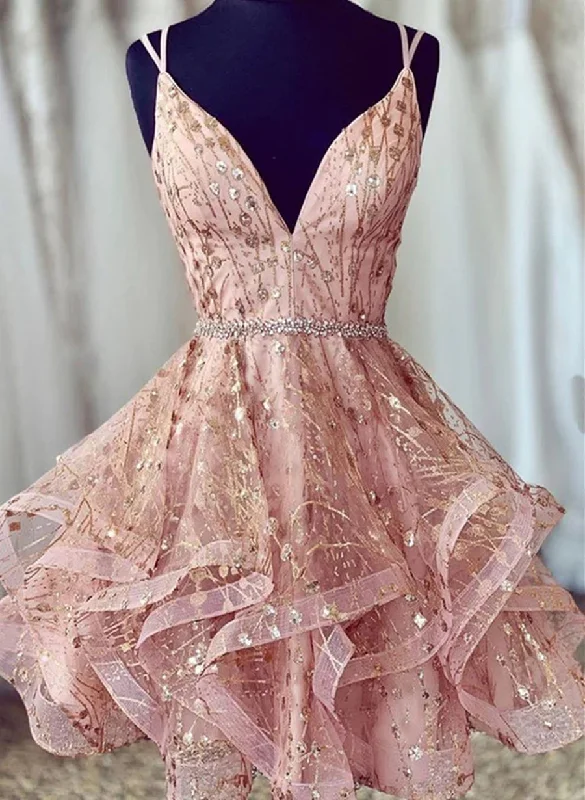 Pink Tulle Straps Lace-up Short Prom Dress Homecoming Dress, Pink Party Dress Tunics Corduroy durable Pink Tulle Straps Lace-up Short Prom Dress Homecoming Dress, Pink Party Dress Tunics Corduroy durable