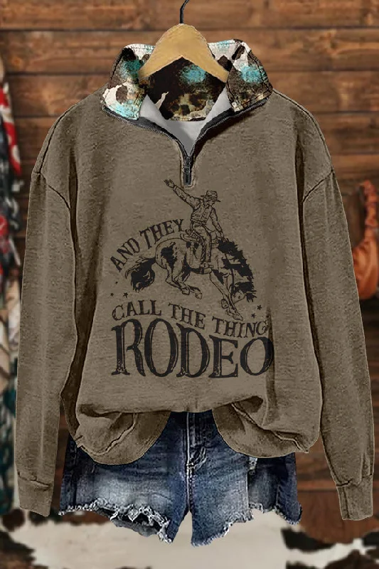 Retro Cowboys National Rodeo Finals Print Sweatshirt Hoodie with Elastic Waist Stretchable Comfortable
