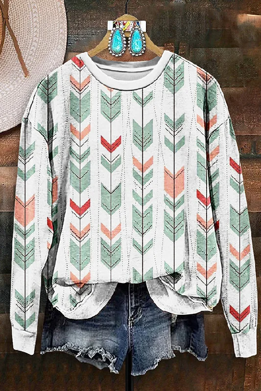Retro Western Aztec Arrow Print Sweatshirt Hoodie with Button Placket Classic Preppy Retro Western Aztec Arrow Print Sweatshirt Hoodie with Button Placket Classic Preppy