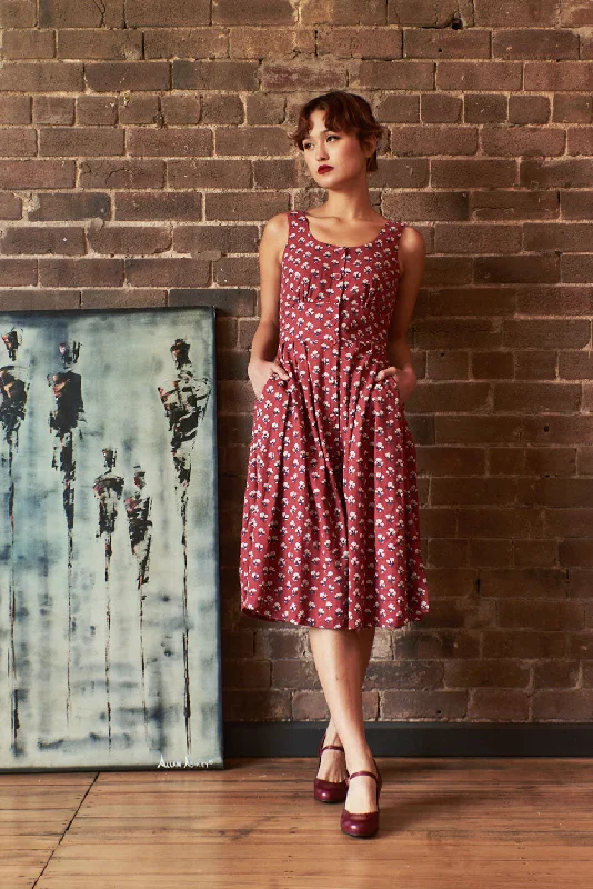 Iva Burgundy & Cream Floral Linen Dress Tunics Plaid country
