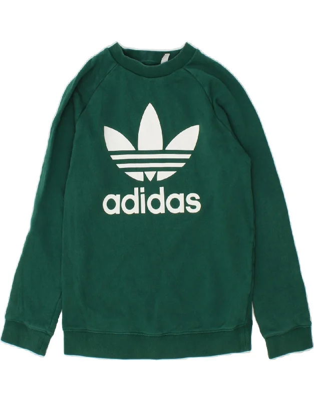 ADIDAS Womens Loose Fit Graphic Sweatshirt Jumper UK 10 Small Green Cotton Hoodie with Cropped Fit Short Trendy