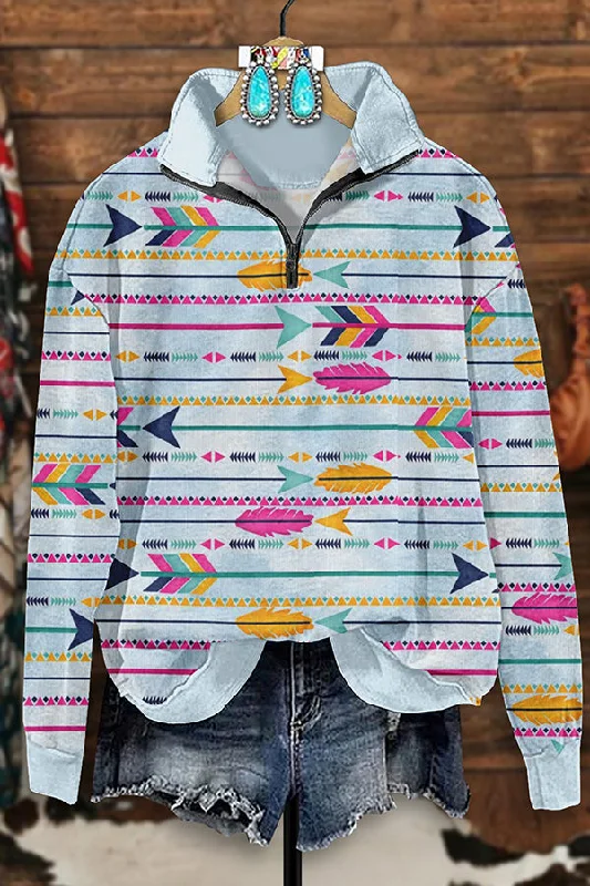 Vintage Western Aztec Arrow Zip Sweatshirt Hoodie with Tie-Dye Psychedelic Retro