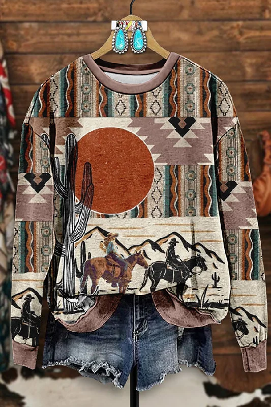 Retro Western Racing Print Sweatshirt Hoodie with Strings Custom Fit Adjustable